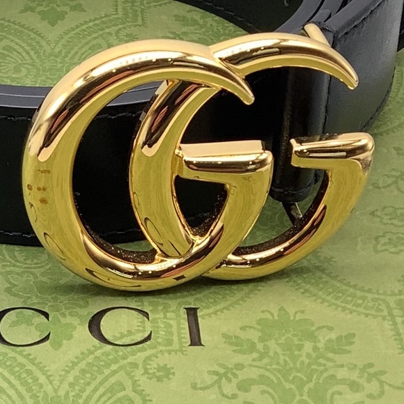 Gucci Double G Buckle Black Leather Belt - Picture 1 of 6